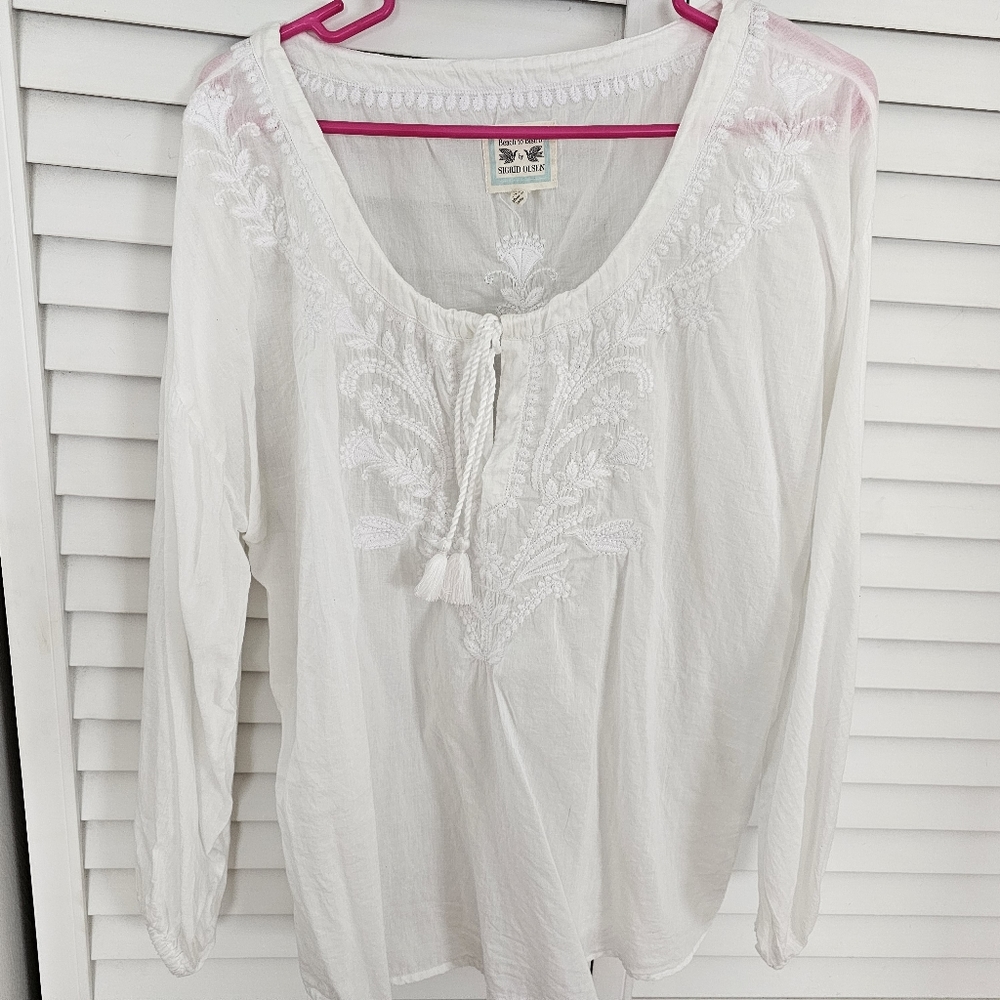 SIGRID OLSEN WHITE EMBROIDERED BLOUSE